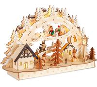 BRUBAKER Arc de lumière 3D - Arc de lumière LED - village d'hiver enneigé - Illuminations de Noël en bois - 27 x 45 x 12 cm - Décoration de Noël peinte à la main