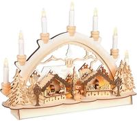 BRUBAKER Arc de Lumière 3D avec bougies LED - Marché de Noël - Illuminations de Noël en Bois Naturel - 31 x 41 x 11 cm - Figurines Peintes à la Main - Décoration de Noël pour Table et Fenêtre