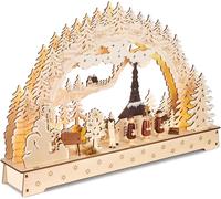 BRUBAKER Arc de lumière 3D - Chanteur à Étoile - Eclairage LED avec Pile et Câble - Bois Naturel - 27 x 40 x 7,5 cm - Figurines Peintes à la Main - Décoration de Noël pour Table et Fenêtre