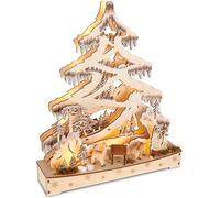 BRUBAKER Arc de Lumière 3D - Forêt de Sapins - Illuminations LED de Noël en Bois Naturel - 34 x 28 x 9 cm - Peint à la Main Décoration de Noël pour Table & Appui de Fenêtre