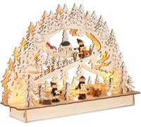 BRUBAKER Arc de Lumière 3D - Promenade en Traîneau dans la Forêt - Illuminations LED de Noël en Bois Naturel - 22 x 32 x 9 cm - Peint à la Main Décoration de Noël pour Table & Appui de Fenêtre