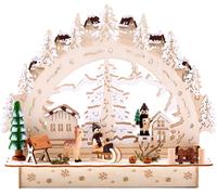 BRUBAKER Arc de lumière LED 3D Arc de lumière - Paysage d'hiver avec village - éclairage LED - bois naturel 27,5 x 24,5 x 8,7 cm - peint à la main