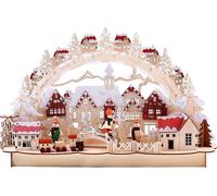 BRUBAKER Arc de lumière LED 3D Arc de lumière - Paysage hivernal avec vieille ville - éclairage LED - bois naturel - 43,5 x 27 x 10,1 cm - peint à la main