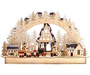 BRUBAKER - Arc Lumineux 3D - Paysage d'hiver avec Bûcherons - Éclairage LED - 43,5 x 26,8 x 10,1 cm - Détails Peints à la Main - Bois Naturel - Décoration de Noël Traditionnelle