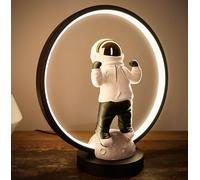 BRUBAKER Astronaute avec Sweat à Capuche et Casque Chromé Or en Pose Victorieuse - 33 cm Lampe de Table avec Anneau LED - Lampe de Chevet Spatiale avec Eclairage Indirect et Prise USB-C