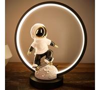 BRUBAKER Astronaute Skateboarder sur la Lune - 33 cm Lampe de Table avec Anneau LED - Lampe de Chevet Spatiale Skateboard avec Eclairage Indirect et USB-C - Lampe Déco Moderne Peinte à la Main