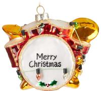 BRUBAKER Batterie Merry Christmas Boule de Noël en verre - Peinte à la main - Décorations de Noël Drôle - Drums Rouge - Figurines Décoration de Noël
