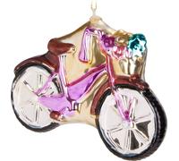 BRUBAKER Bicyclette rose avec paillettes - Boule de Noël en verre peinte à la main - Décorations de Noël Figurines Drôles Pendentif Déco Boule d'arbre - 12,3 cm