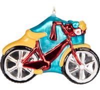 BRUBAKER Bicyclette rouge avec paillettes - Boule de Noël en verre peinte à la main - Décorations de Noël Figurines Drôles Pendentif Déco Boule d'arbre - 13 cm
