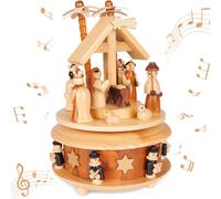 BRUBAKER Boîte à musique en bois - Crèche avec Jésus, Marie et Joseph - Mélodie : Douce nuit - 19 cm Boîte à musique Noël - Boîte à musique Carrousel, Marron