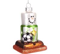 BRUBAKER Bonhomme de neige avec ballon de foot - Boule de Noël en verre peinte à la main - Décorations de Noël Figurines amusantes Pendentif Déco Boule d'arbre - 9 cm