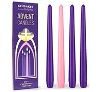 BRUBAKER - Bougies de l'Avent Premium - Lot de 4 - Idéales pour Couronne de l'Avent & Bougeoir de Noël - Longues & Fines - 3x Violet 1x Rose
