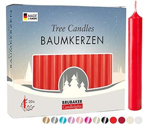 BRUBAKER - Bougies de Noël en Cire - Lot de 20 - Idéales pour Sapin & Pyramide de Noël - Ø 1,25 cm - Rouge, Inodore