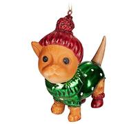 BRUBAKER Boule de Noël en Verre - Travail Manuel Beaucoup de Motifs Amusants - Décorations de Noël - Personnages Drôle Pendentifs - Chat avec Bonnet de Caniche
