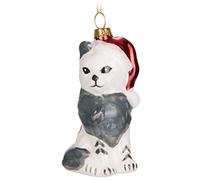 BRUBAKER Boule de Noël en Verre - Travail Manuel Beaucoup de Motifs Amusants - Décorations de Noël - Personnages Drôle Pendentifs - Chat avec Couverture et Bonnet de Noël
