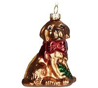 BRUBAKER Boule de Noël en Verre - Travail Manuel Beaucoup de Motifs Amusants - Décorations de Noël - Personnages Drôle Pendentifs - Golden Retriever avec Ruban Rouge