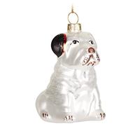 BRUBAKER Boule de Noël en Verre - Travail Manuel Beaucoup de Motifs Amusants - Décorations de Noël - Personnages Drôle Pendentifs - Bouledogue Anglais Blanc