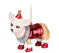 BRUBAKER Boule de Noël en Verre - Travail Manuel Beaucoup de Motifs Amusants - Décorations de Noël - Personnages Drôle Pendentifs - Chihuahua avec Bonnet de Noël