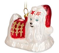 BRUBAKER Boule de Noël en Verre - Travail Manuel Beaucoup de Motifs Amusants - Décorations de Noël - Personnages Drôle Pendentifs - Chien Maltais avec Bonnet de Noël