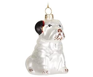 BRUBAKER Boule de Noël en Verre - Travail Manuel Beaucoup de Motifs Amusants - Décorations de Noël - Personnages Drôle Pendentifs - Bouledogue Anglais Blanc