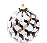 BRUBAKER Boule de Noël Premium Cube 3D Or, Blanc et Noir - 10 cm Boule d'arbre en verre avec pointe en porcelaine