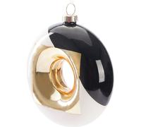 BRUBAKER Boule de Noël Premium Donut - Motif carré doré, noir et blanc - 10 cm Boule d'arbre en verre