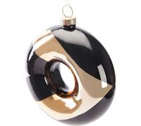 BRUBAKER Boule de Noël Premium Donut - Motif de flèche doré, noir et blanc - 10 cm Boule d'arbre en verre - peinte à la main