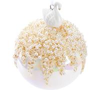 BRUBAKER Boule de Noël Premium Perle avec cygne figurine en porcelaine - 10 cm boule d'arbre en verre - Fabriqué à la main