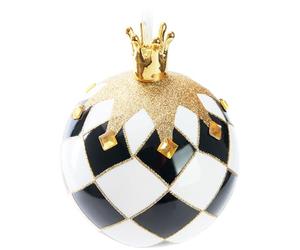 BRUBAKER Boule de Noël Premium Roi d'Échecs - 10 cm Boule d'arbre en Verre avec Motif Échiquier - Boule d'arbre de Noël avec Figurine en Porcelaine Couronne Or - Peint à la Main