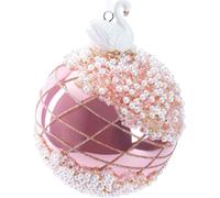BRUBAKER Boule de Noël Premium Rose avec figure de cygne - Boule de Noël en verre décorée à la main - 10 cm Décoration de l'arbre de Noël