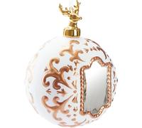 BRUBAKER Boule de Noël Premium - Royal Deer - Boule d'arbre blanche de 10 cm avec miroir, motif doré et figure de cerf en porcelaine