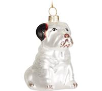 BRUBAKER Bouledogue Anglais Blanc avec Bonnet de Noël - Boule de Noël peinte à la main Chien - Décorations de Noël Figurines Drôles de boules de Noël - 7,9 cm