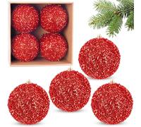 BRUBAKER Boules de Noël à paillettes - Lot de 4 grandes boules de sapin de Noël en glitter - Boules de Noël de 10 cm incassables en plastique - Décoration de sapin de Noël - Rouge