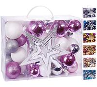 BRUBAKER - Boules de Noël & Pointe de Sapin - Coffret de 50 Pièces - Décoration Arbre de Noël - Rose/Blanc/Argenté