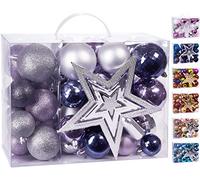 BRUBAKER - Boules de Noël & Pointe de Sapin - Coffret de 50 Pièces - Décoration Arbre de Noël - Violet/Argenté