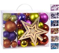 BRUBAKER - Boules de Noël & Pointe de Sapin - Coffret de 50 Pièces - Décoration Arbre de Noël - Violet/Vert/Orange