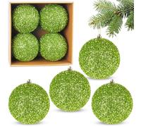 Brubaker - Boules de Noël scintillantes - Lot de 4 grandes boules de Noël en glitter - Boules de sapin de Noël de 10 cm incassables en plastique - Décoration de sapin de Noël - Vert