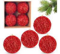 BRUBAKER Boules de Noël scintillantes - Set de 4 grandes boules de Noël scintillantes - 10 cm Boules de Noël incassables - Plastique Décoration d'arbre de Noël, Rouge