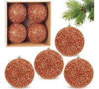 BRUBAKER Boules de Noël scintillantes - Set de 4 grandes boules de Noël scintillantes - 10 cm Boules de Noël incassables - Décorations de Noël en plastique, Orange