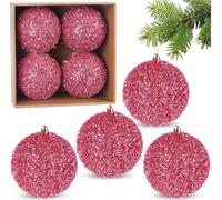 BRUBAKER Boules de Noël scintillantes - Set de 4 grandes boules de Noël scintillantes - 10 cm Boules de Noël incassables - Décorations d'arbre de Noël en plastique, rose