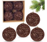 BRUBAKER Boules de Noël scintillantes - Set de 4 grandes boules de Noël scintillantes - 10 cm Boules de Noël incassables - Décorations de Noël en plastique, brun