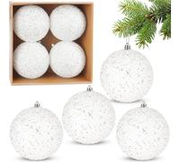 BRUBAKER Boules de Noël scintillantes - Set de 4 grandes boules de Noël scintillantes - 10 cm Boules de Noël incassables - Décorations de Noël en plastique, blanc