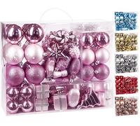 BRUBAKER - Boules de Noël Traditionnelles - Coffret de 77 Pièces - Décoration Sapin de Noël - Rose/Argenté