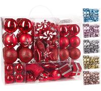 BRUBAKER - Boules de Noël Traditionnelles - Coffret de 77 Pièces - Décoration Sapin de Noël - Rouge/Argenté