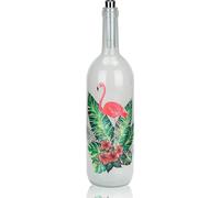 BRUBAKER Bouteille lumineuse avec impression Flamant rose avec hibiscus 10 lumières LED 34,7 cm de hauteur Blanc