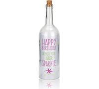 BRUBAKER Bouteille lumineuse avec impression "Happy Birthday" 5 lumières LED 32 cm de hauteur Blanc
