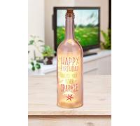 BRUBAKER - Bouteille lumineuse - Impression 'Happy Birthday' - 5 LED - Hauteur 32 cm - Verre/Rose