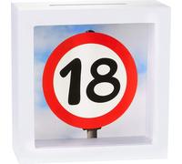 BRUBAKER Cadre photo Tirelire 18 ans - Cadeau d'argent créatif pour le 18e anniversaire en bois à remplir - Cadre photo 3D blanc