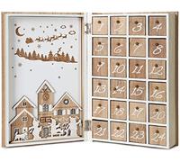 BRUBAKER - Calendrier de l'Avent - 24 Tiroirs à remplir - Livre à Poser - Décoration de Noël en Bois - 19,6 x 7,5 x 30 cm - Blanc