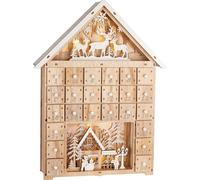 BRUBAKER Calendrier de l'Avent à remplir - Maison de Noël 2024 - Calendrier de Noël en bois de 40 cm avec éclairage LED - Maison Calendrier Illuminé - Village